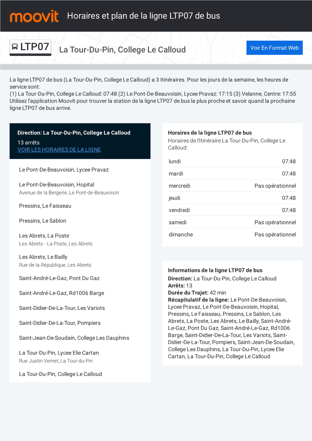Horaires Et Trajet De La Ligne LTP07 De Bus Sur Une Carte
