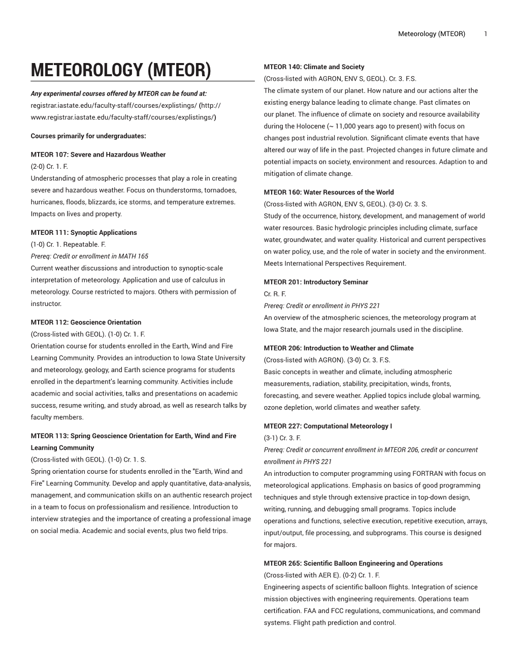 Meteorology (MTEOR) 1