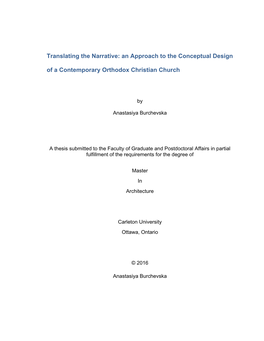 Translating the Narrative: an Approach to the Conceptual Design of a Contemporary Orthodox Christian Church