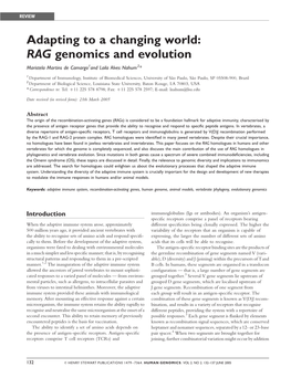 Adapting to a Changing World: RAG Genomics and Evolution Maristela Martins De Camargo1and Laila Alves Nahum2*