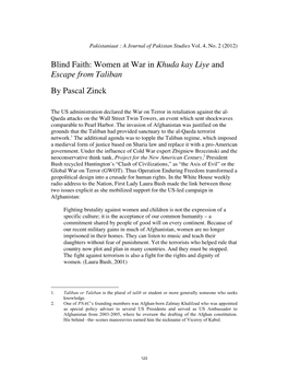 Blind Faith: Women at War in Khuda Kay Liye and Escape from Taliban by Pascal Zinck