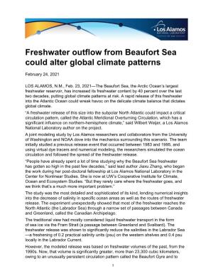 Freshwater Outflow from Beaufort Sea Could Alter Global Climate Patterns