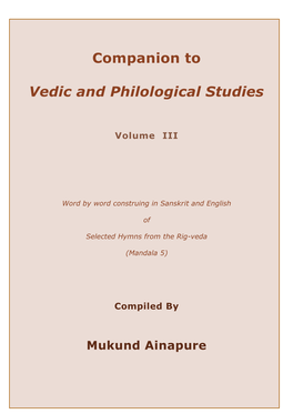 Companion to Vedic and Philological Studies