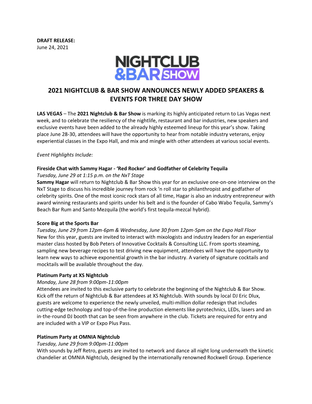 2021 Nightclub & Bar Show Announces Newly Added Speakers & Events For