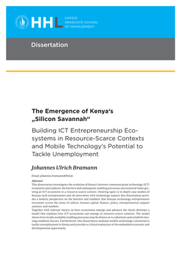 Silicon Savannah“ Building ICT Entrepreneurship Eco- Systems in Resource-Scarce Contexts and Mobile Technology‘S Potential to Tackle Unemployment