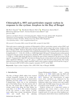 Chlorophyll-A, SST and Particulate Organic Carbon in Response to the Cyclone Amphan in the Bay of Bengal