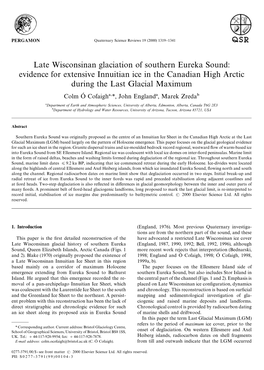Late Wisconsinan Glaciation of Southern Eureka Sound: Evidence for Extensive Innuitian Ice in the Canadian High Arctic During Th