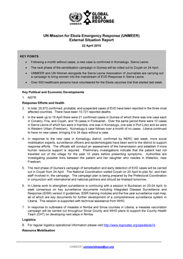 UNMEER) External Situation Report 22 April 2015