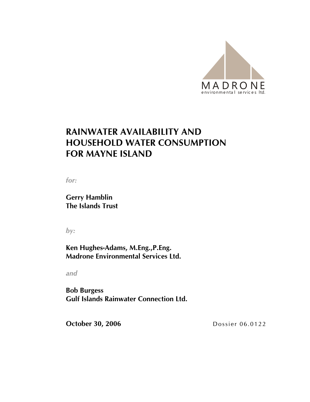 Rainwater Availability and Household Water Consumption for Mayne Island