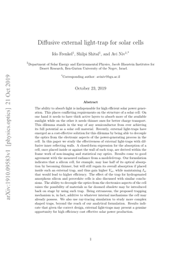 Diffusive External Light-Trap for Solar Cells Arxiv:1910.09583V1 [Physics.Optics] 21 Oct 2019