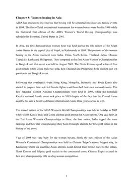 Chapter 8: Women Boxing in Asia AIBA Has Announced Its Congress That Boxing Will Be Separated Into Male and Female Events in 1994
