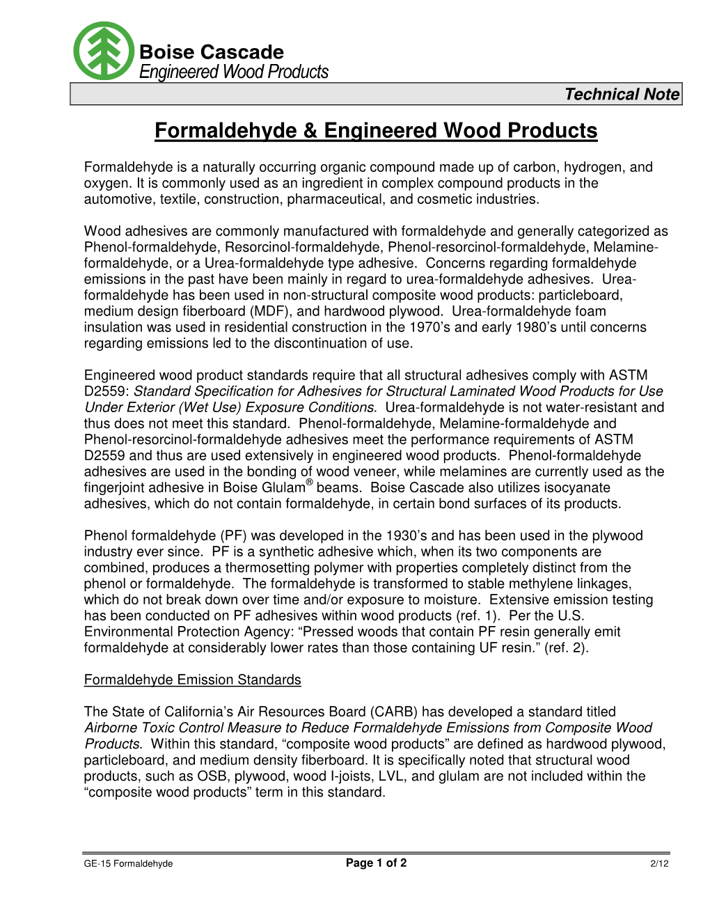 Formaldehyde & Engineered Wood Products