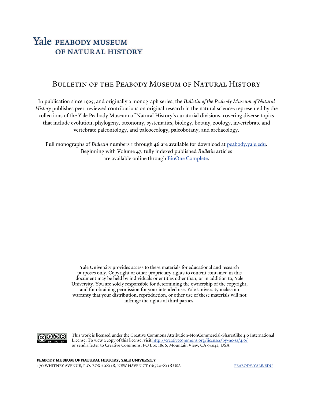 Bulletin of the Peabody Museum of Natural History