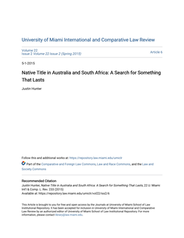 Native Title in Australia and South Africa: a Search for Something That Lasts