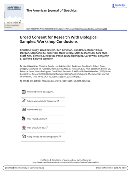 Broad Consent for Research with Biological Samples: Workshop Conclusions