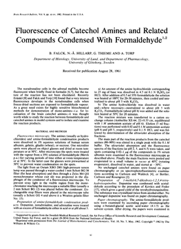 Fluorescence of Catechol Amines and Related Compounds Condensed with Formaldehyde””