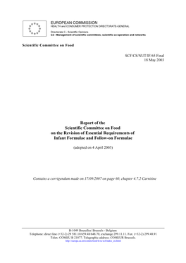 Report of the Scientific Committee on Food on the Revision of Essential Requirements of Infant Formulae and Follow-On Formulae