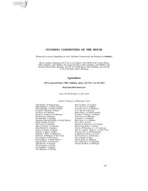 STANDING COMMITTEES of the HOUSE Agriculture