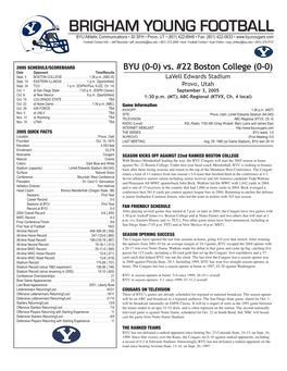 BRIGHAM YOUNG FOOTBALL BYU Athletic Communications • 30 SFH • Provo, UT • (801) 422-8948 • Fax: (801) 422-0633 • Football Contact Info