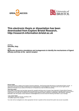 This Electronic Thesis Or Dissertation Has Been Downloaded from Explore Bristol Research