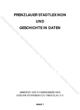 Prenzlauer Stadtlexikon Und Geschichte in Daten