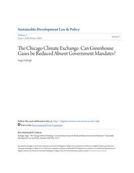 The Chicago Climate Exchange: Can Greenhouse Gases Be Reduced Absent Government Mandates?