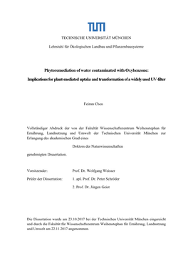 Phytoremediation of Water Contaminated with Oxybenzone