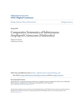 Comparative Systematics of Subterranean Amphipod Crustaceans (Hadzioidea) Thomas R