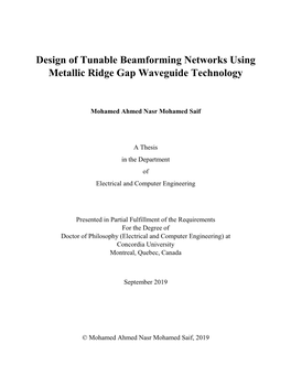 Design of Tunable Beamforming Networks Using Metallic Ridge Gap Waveguide Technology