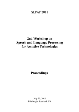 Workshop on Speech and Language Processing for Assistive Technologies