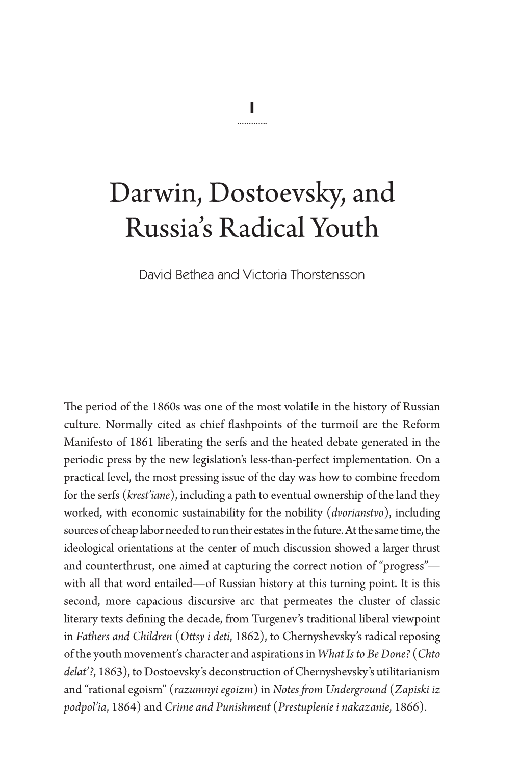 Darwin, Dostoevsky, and Russia's Radical Youth