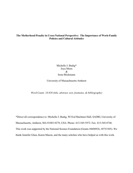 The Motherhood Penalty in Cross-National Perspective: the Importance of Work-Family Policies and Cultural Attitudes