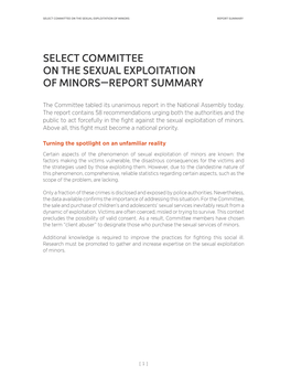 Select Committee on the Sexual Exploitation of Minors Report Summary