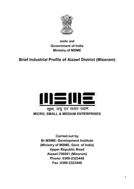 Brief Industrial Profile of Aizawl District (Mizoram)
