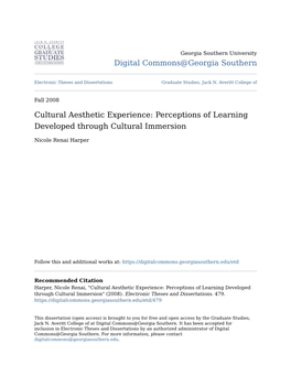 Cultural Aesthetic Experience: Perceptions of Learning Developed Through Cultural Immersion