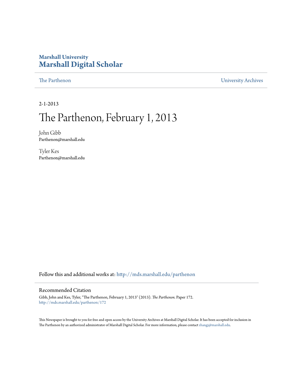 The Parthenon, February 1, 2013