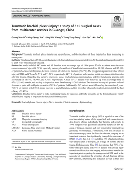 Traumatic Brachial Plexus Injury: a Study of 510 Surgical Cases from Multicenter Services in Guangxi, China