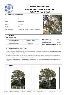Eucalyptus Pilularis Blackbutt Date of Assessment/Inspection: 19.11.2015
