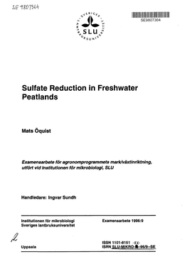 VSLU Sulfate Reduction in Freshwater Peatlands