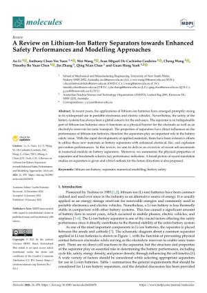 A Review on Lithium-Ion Battery Separators Towards Enhanced Safety Performances and Modelling Approaches