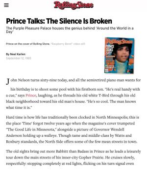 Prince Talks: the Silence Is Broken the Purple Pleasure Palace Houses the Genius Behind 'Around the World in a Day'