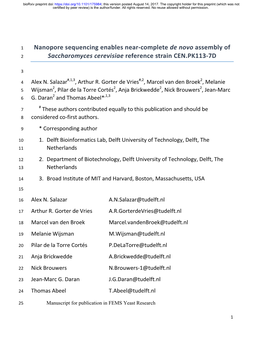 Nanopore Sequencing Enables Near-Complete De Novo Assembly of 2 Saccharomyces Cerevisiae Reference Strain CEN.PK113-7D