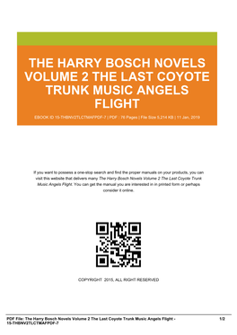 The Harry Bosch Novels Volume 2 the Last Coyote Trunk Music Angels Flight