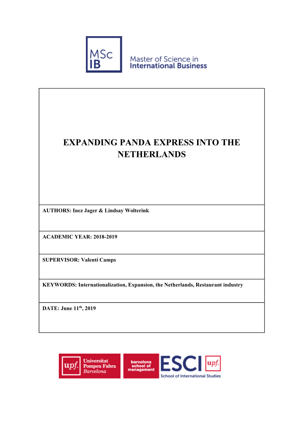 Expanding Panda Express Into the Netherlands