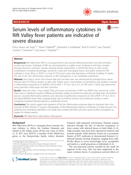 Serum Levels of Inflammatory Cytokines in Rift Valley Fever Patients Are Indicative of Severe Disease Petrus Jansen Van Vuren1,2*, Sharon Shalekoff3,5, Antoinette A