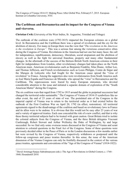 The Caribbean and Iberoamerica and Its Impact for the Congress of Vienna and Viceversa