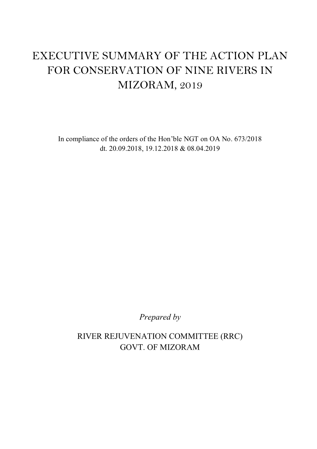 2. Executive Summary of Revised Action Plan for 9 Rivers in Mizoram