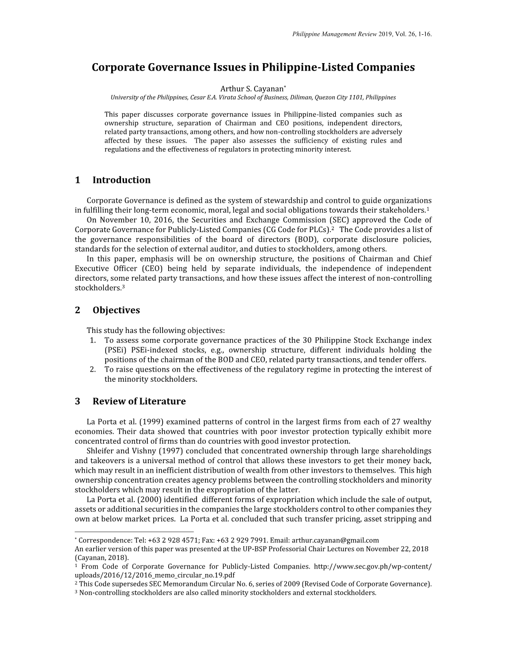 Corporate Governance Issues in Philippine-Listed Companies