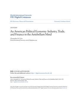 An American Political Economy: Industry, Trade, and Finance in the Antebellum Mind Christopher W