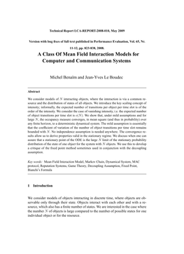 A Class of Mean Field Interaction Models for Computer and Communication Systems